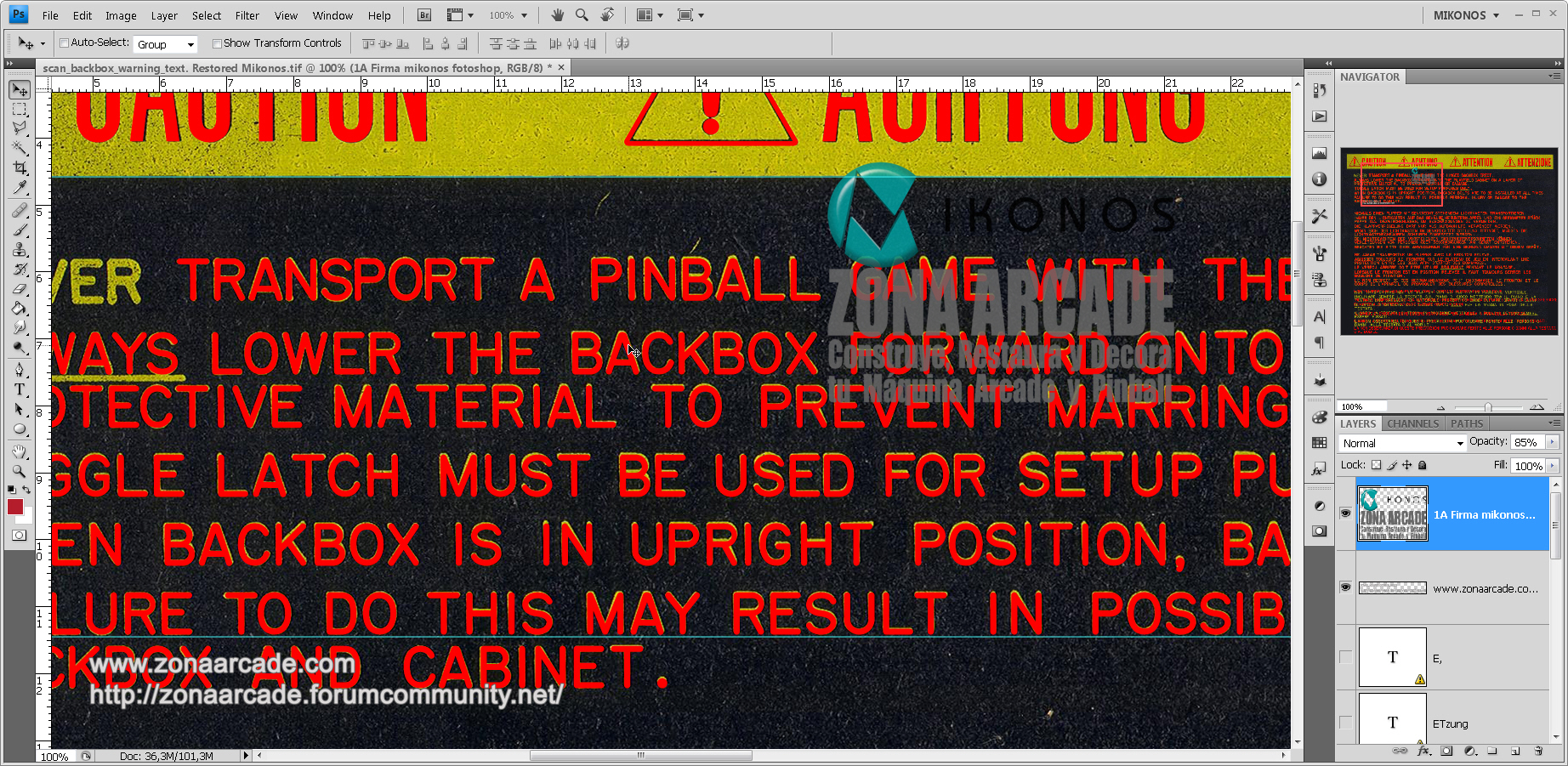 Backbox Williams Pinball Warning Text. In restoration Mikonos2