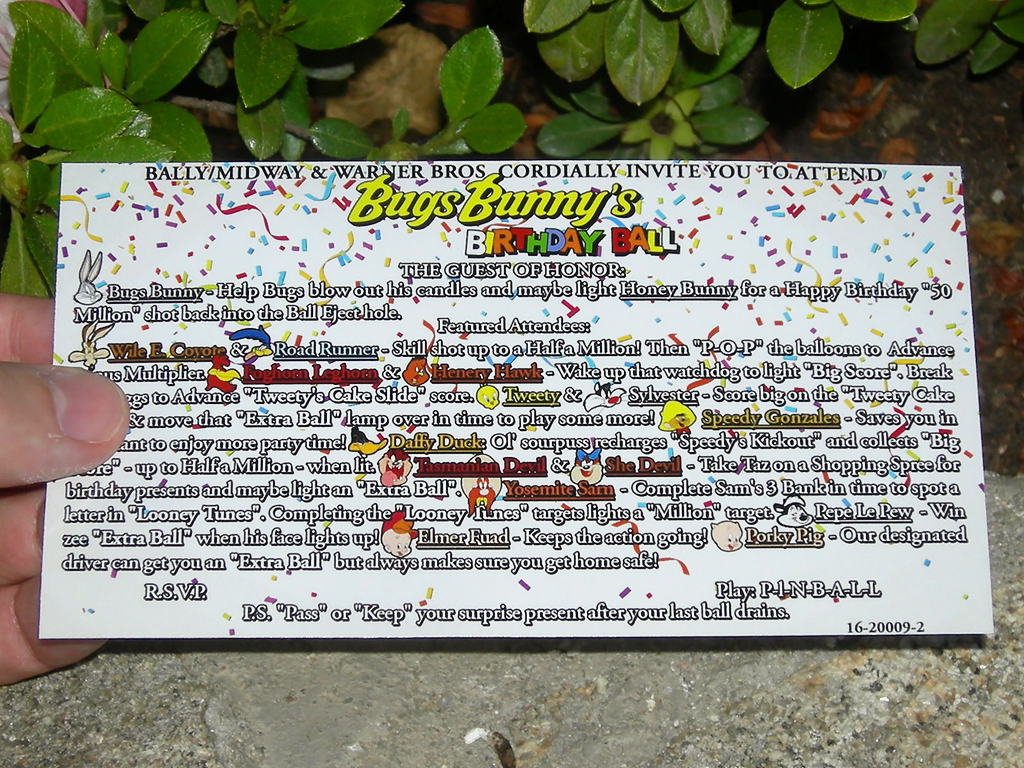 Bugs Bunny's Birthday Ball Custom Pinball Card Rules print1a
