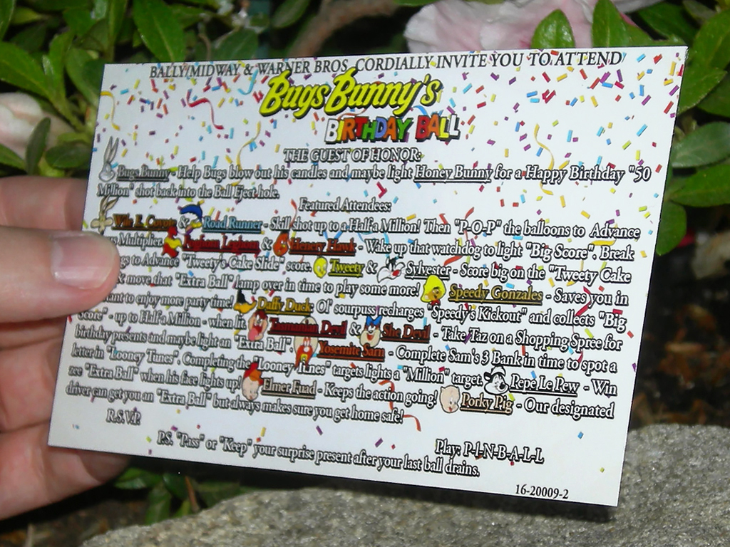 Bugs Bunny's Birthday Ball Custom Pinball Card Rules print2a