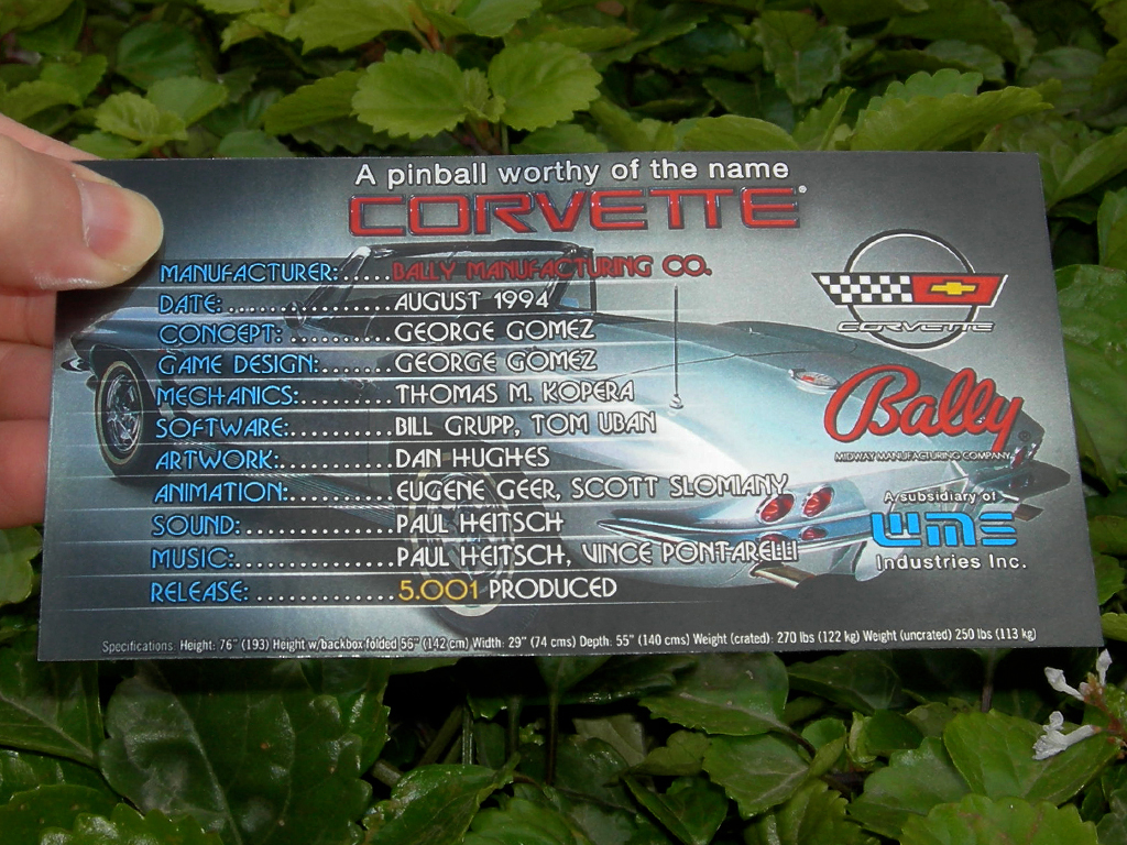 Corvette Custom Pinball Cards Crew print1