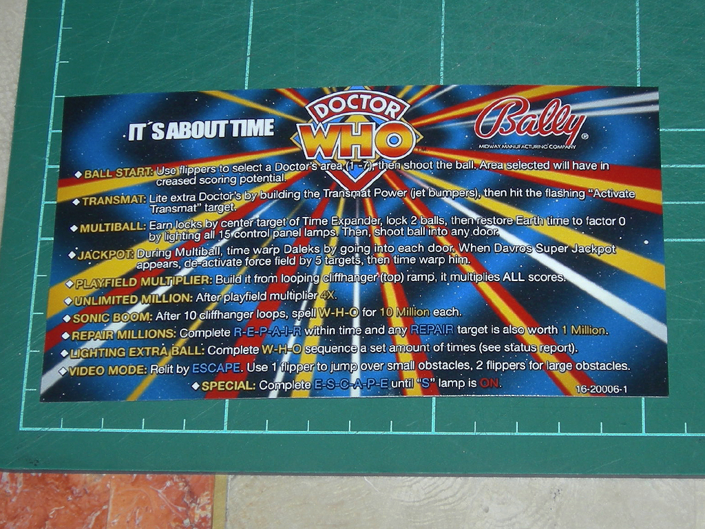 Doctor Who Pinball Custom Cards Rules print1a