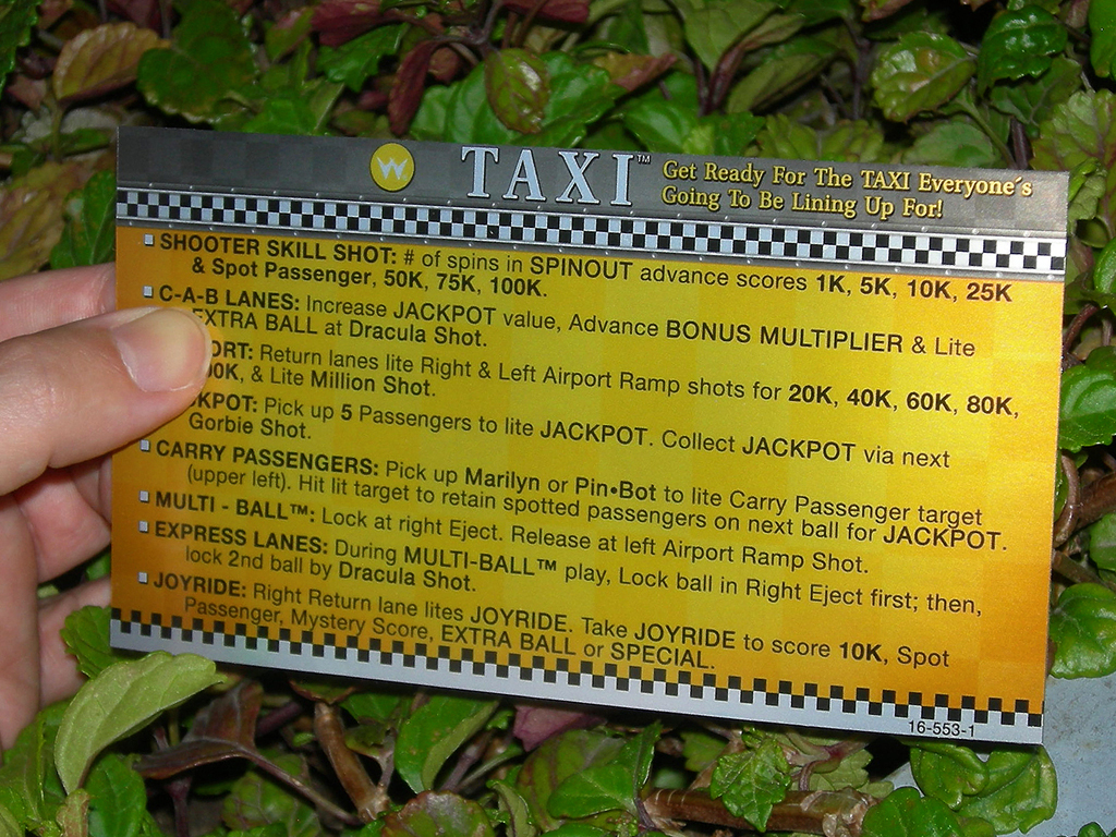 Taxi Custom Pinball Card Rules print2c