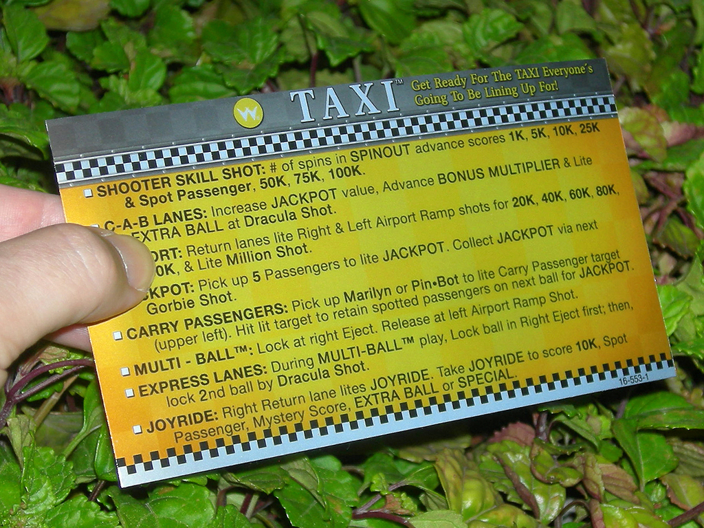 Taxi Custom Pinball Card Rules print3c