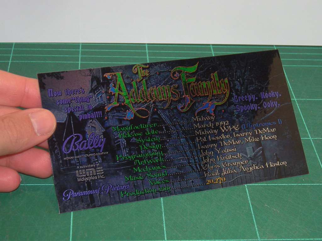 The Addams Family Custom Pinball Card - Crew print1