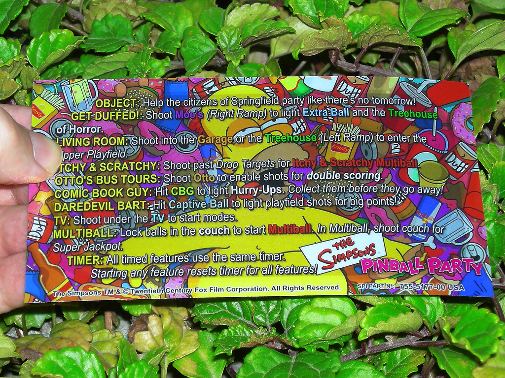 The Simpsons Pinball Party Custom Card - Rules print1