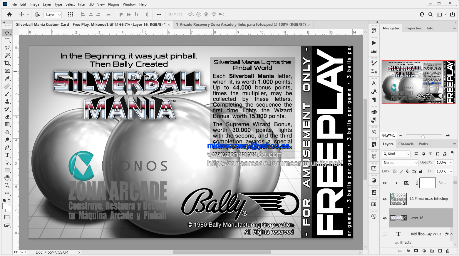 Silverball Mania Custom Pinball Card - Free Play. Mikonos1