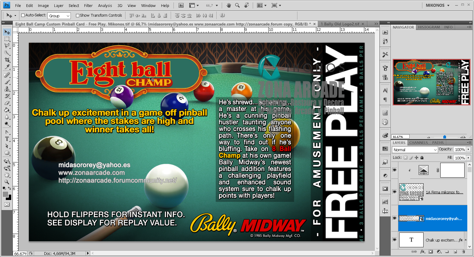 Eight Ball Champ Pinball Card Customized - Free Play. Mikonos1