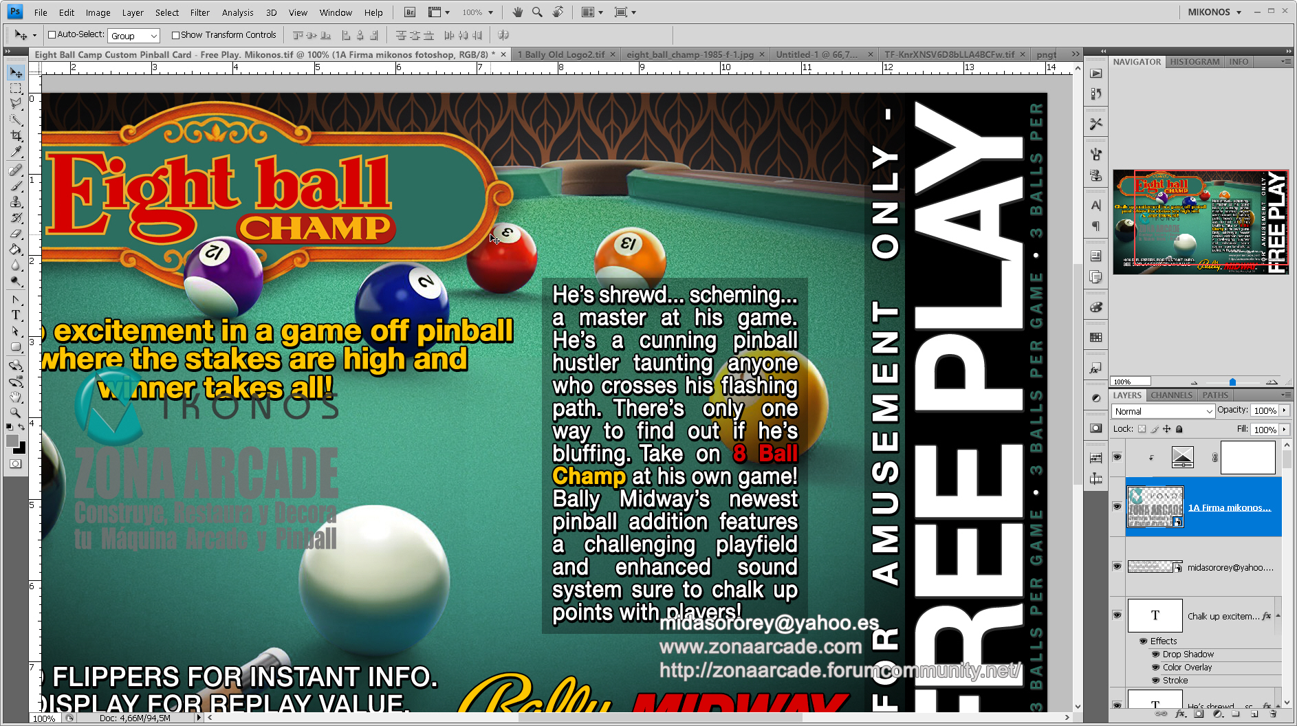 Eight Ball Champ Pinball Card Customized - Free Play. Mikonos2