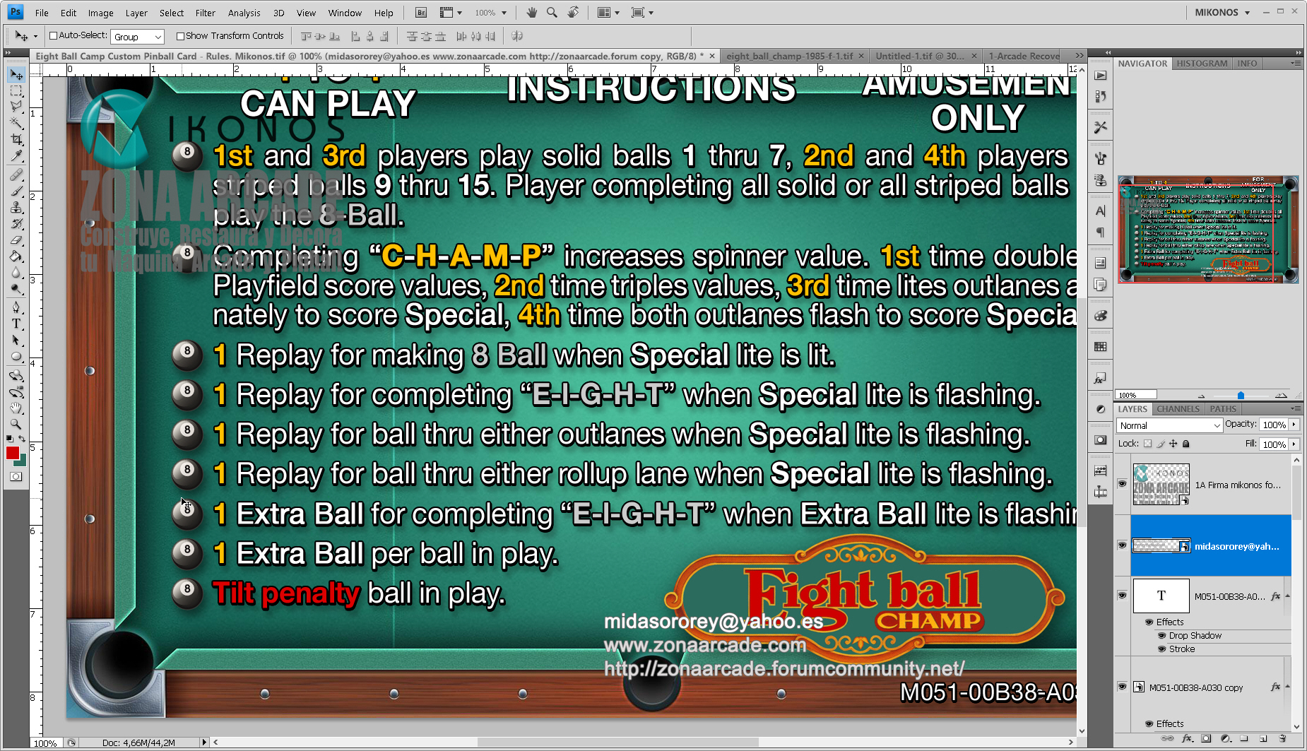 Eight Ball Champ Pinball Card Customized - Rules. Mikonos2