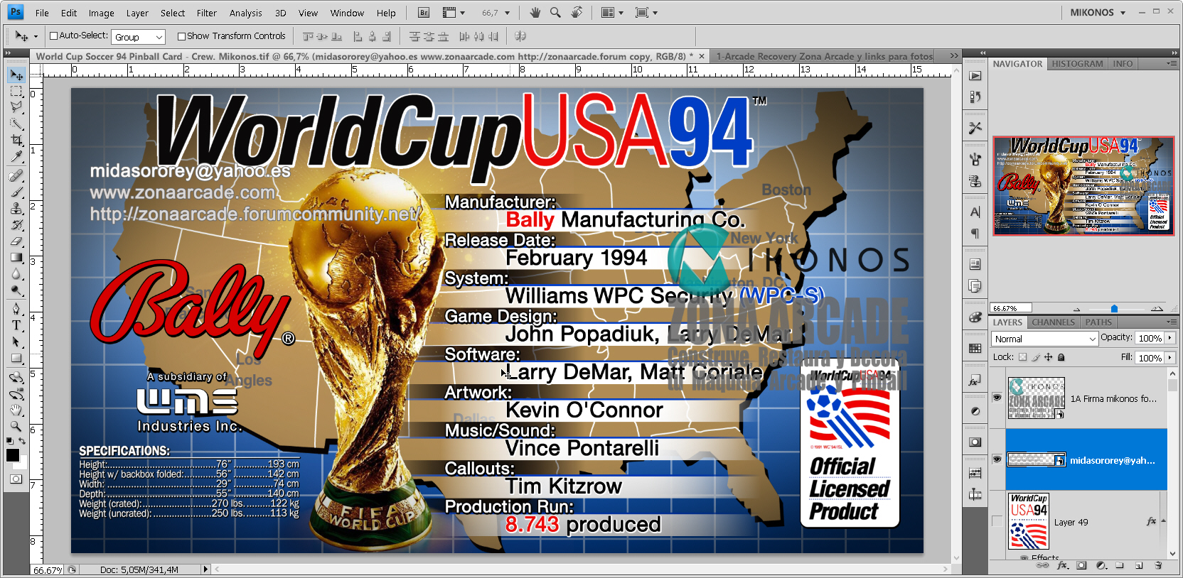 World Cup Soccer Pinball Card Customized - Crew. Mikonos1