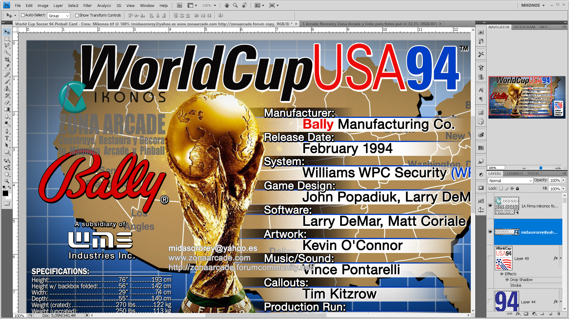 World Cup Soccer Pinball Card Customized - Crew. Mikonos1
