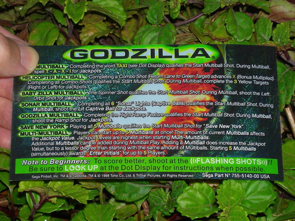 Godzilla Custom Pinball Card Rules print1c