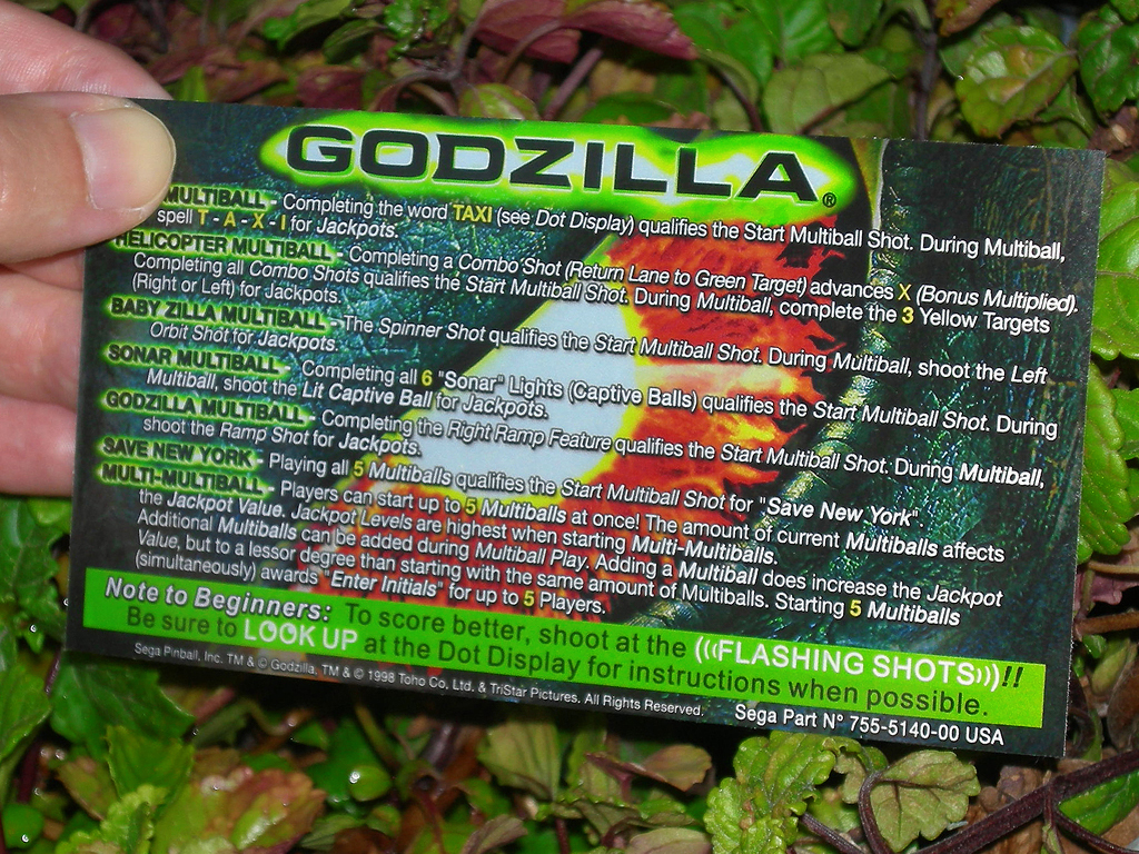 Godzilla Custom Pinball Card Rules print2c