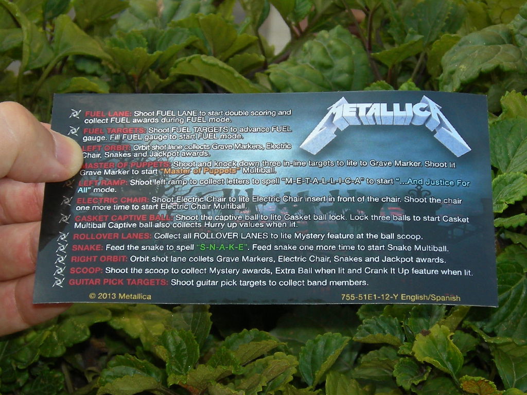Metallica Custom Pinball Card Rules print1