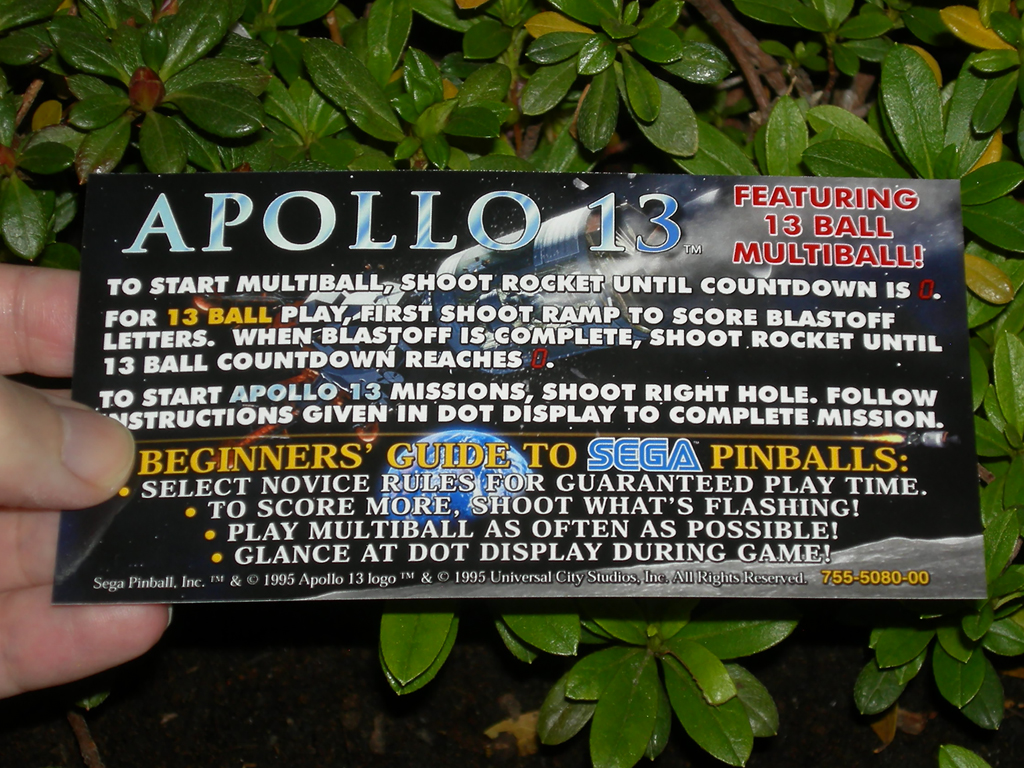 "Apollo 13 Custom Pinball Cards" (SEGA). Designed by Zona Arcade and