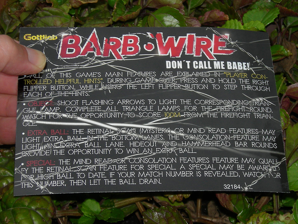 Barb Wire Pinball Card Customized Rules print1c