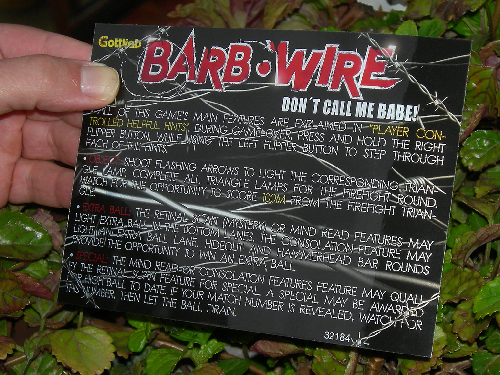 Barb Wire Pinball Card Customized Rules print2c