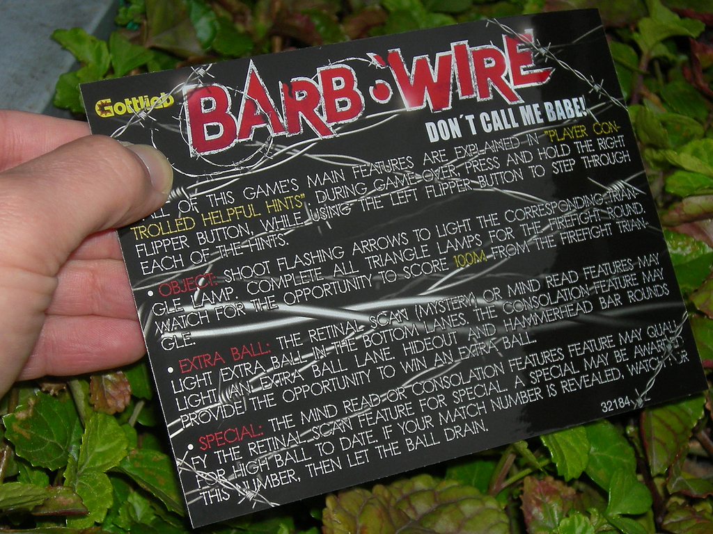 Barb Wire Pinball Card Customized Rules print3c