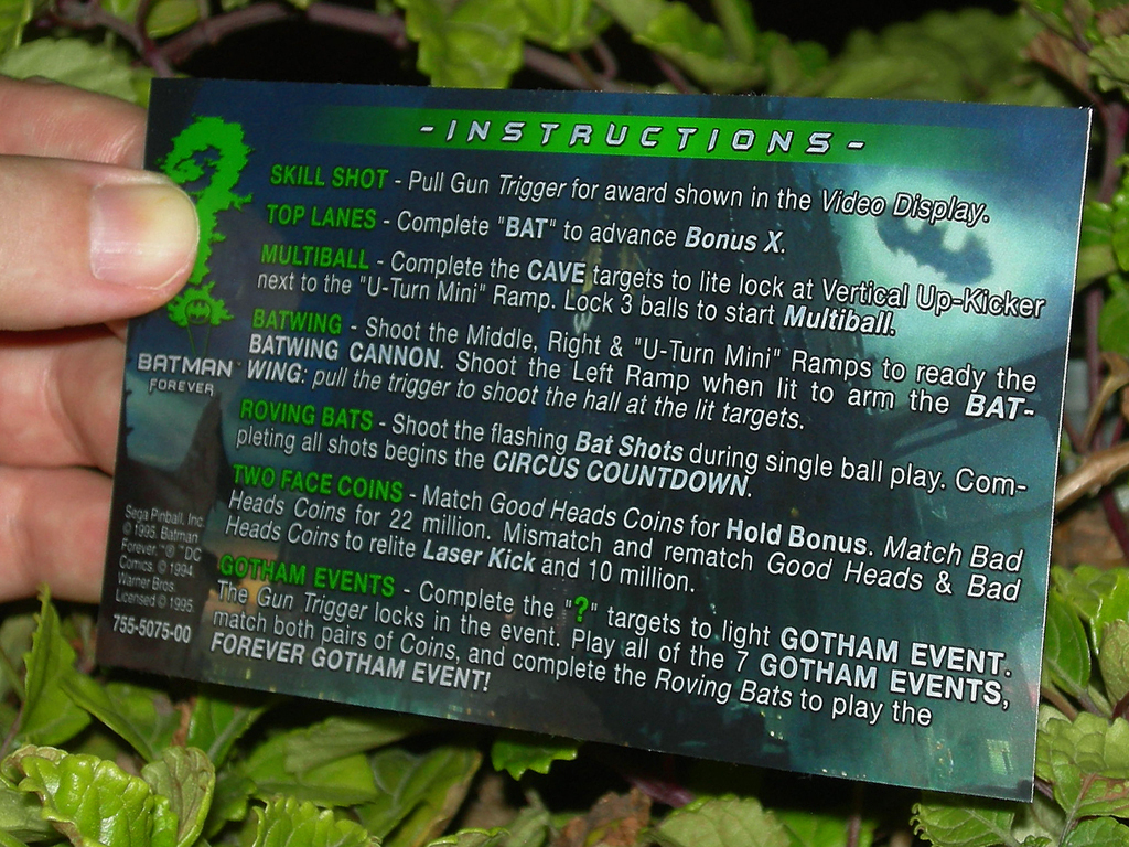 Batman Forever Custom Pinball Rules print2c