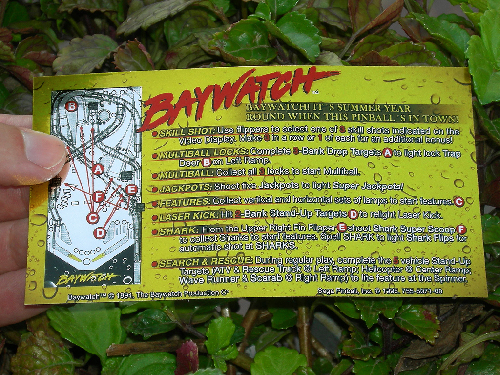 Baywatch Pinball Card Customized Rules print1