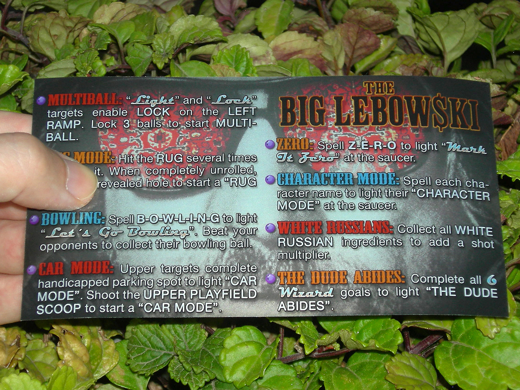 Big Lebowski Pinball Card Customized Rules print1