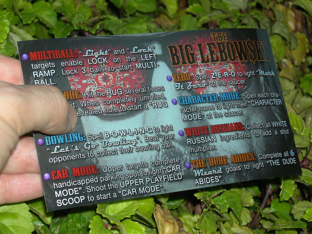 Big Lebowski Pinball Card Customized Rules print3