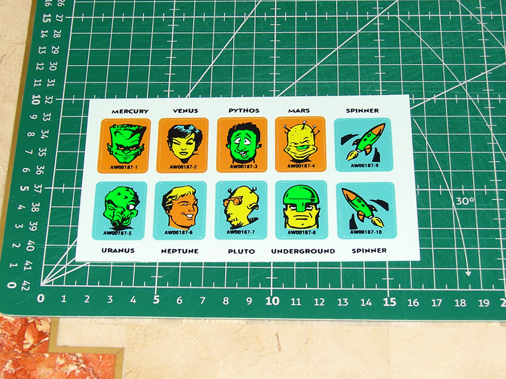 "Big Bang Bar Pinball Drop Target Stickers" artwork printed on