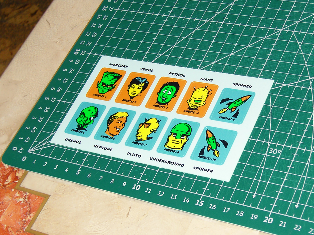 "Big Bang Bar Pinball Drop Target Stickers" artwork printed on