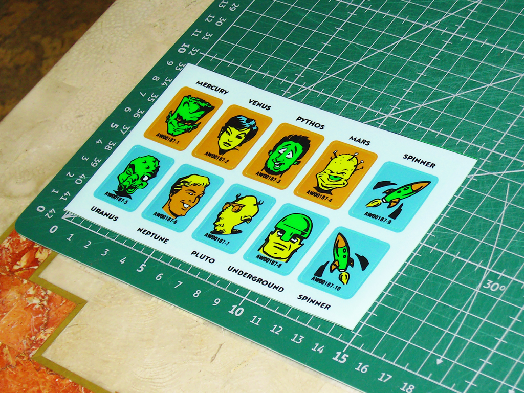 "Big Bang Bar Pinball Drop Target Stickers" artwork printed on