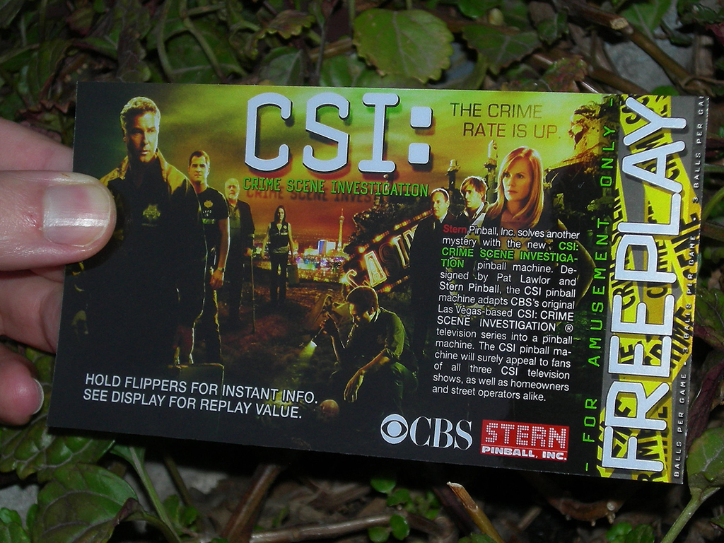 CSI Pinball Card Customized Free Play print2c