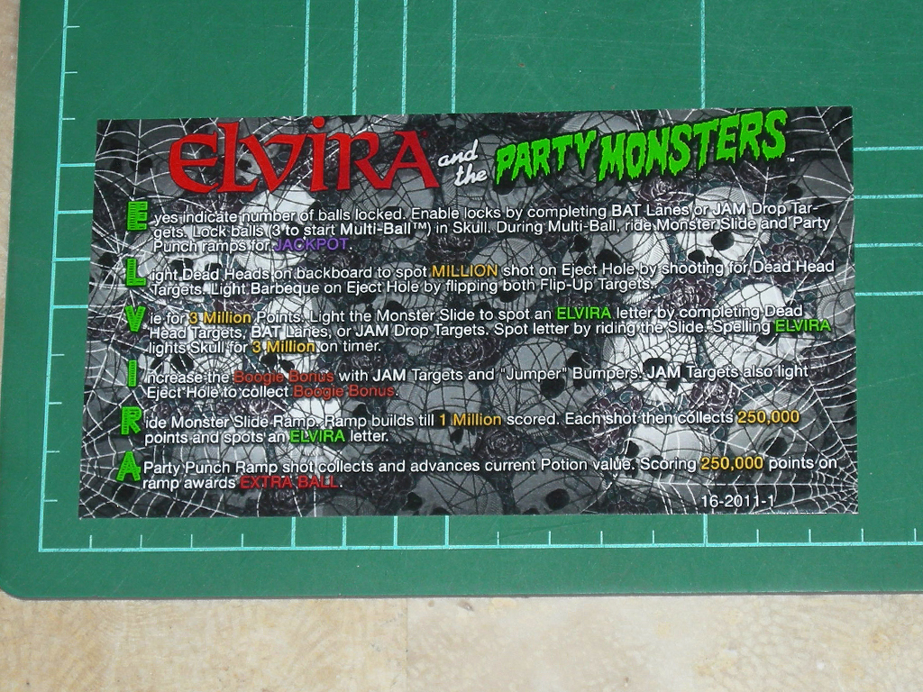 Elvira And The Party Monsters Pinball Card Customized Rules print1a