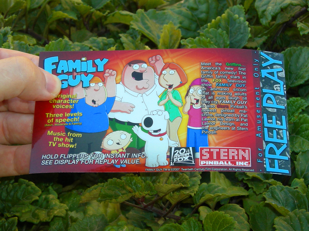 Family Guy Pinball Card Customized Free Play print1c
