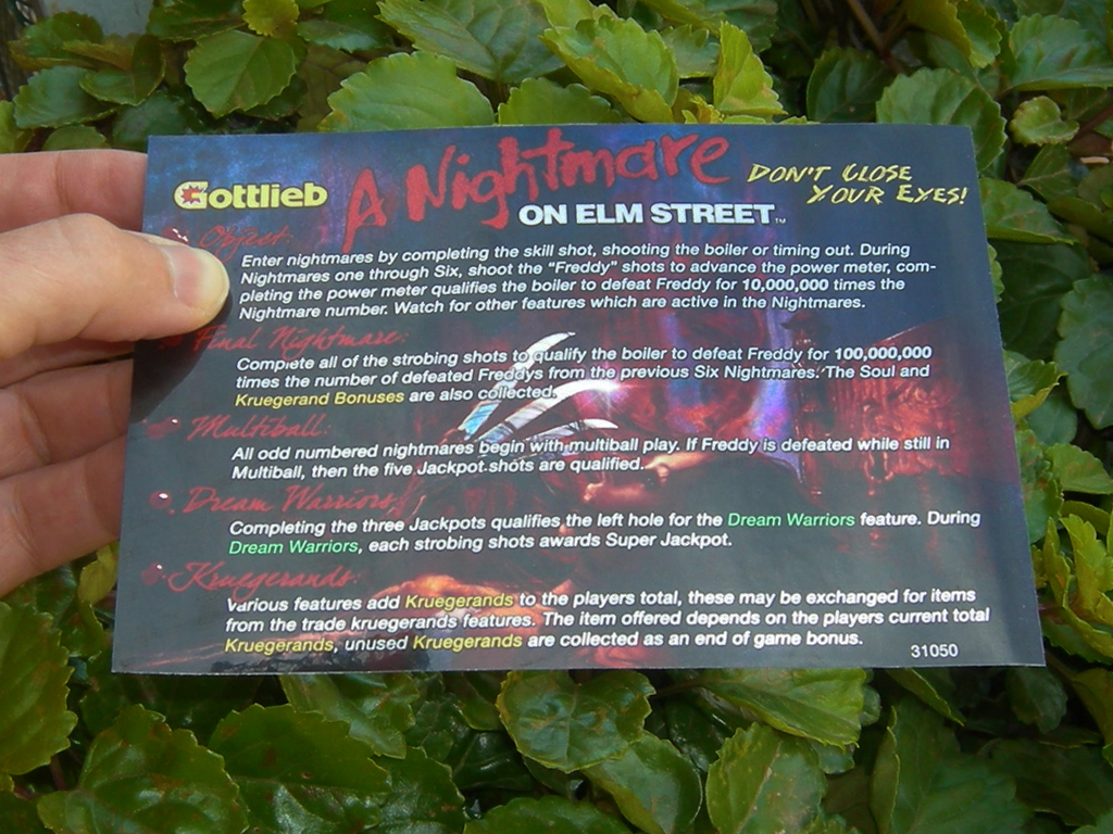 Freddy A Nightmare Of Elm Street Custom Pinball Card Rules print1