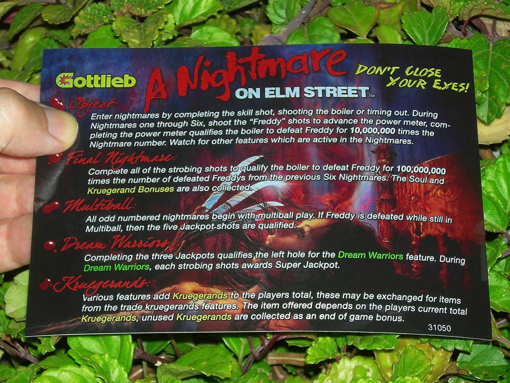 Freddy A Nightmare Of Elm Street Custom Pinball Card Rules print1c