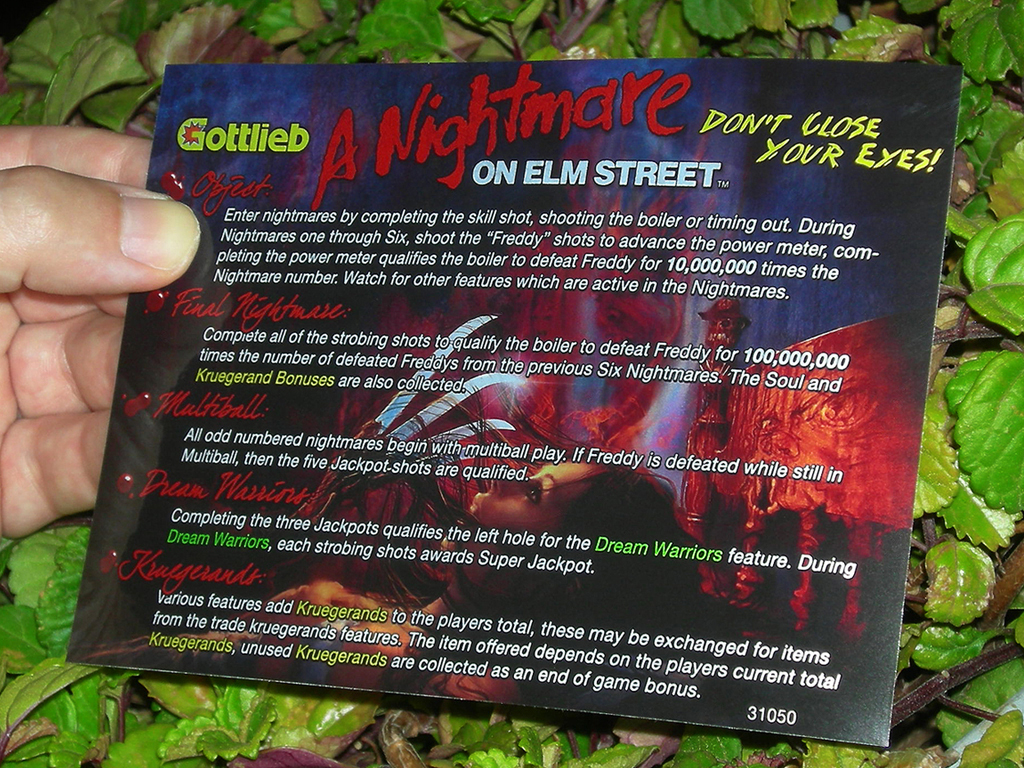 Freddy A Nightmare Of Elm Street Custom Pinball Card Rules print2c