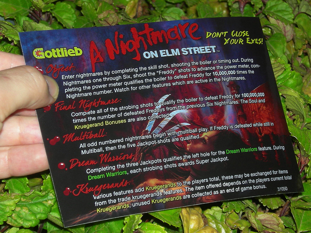 Freddy A Nightmare Of Elm Street Custom Pinball Card Rules print3c