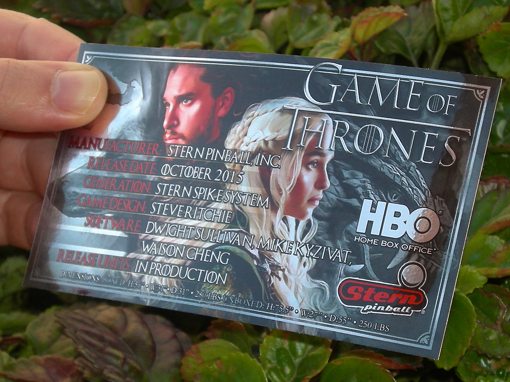Game Of Thrones Custom Pinball Card Crew print1