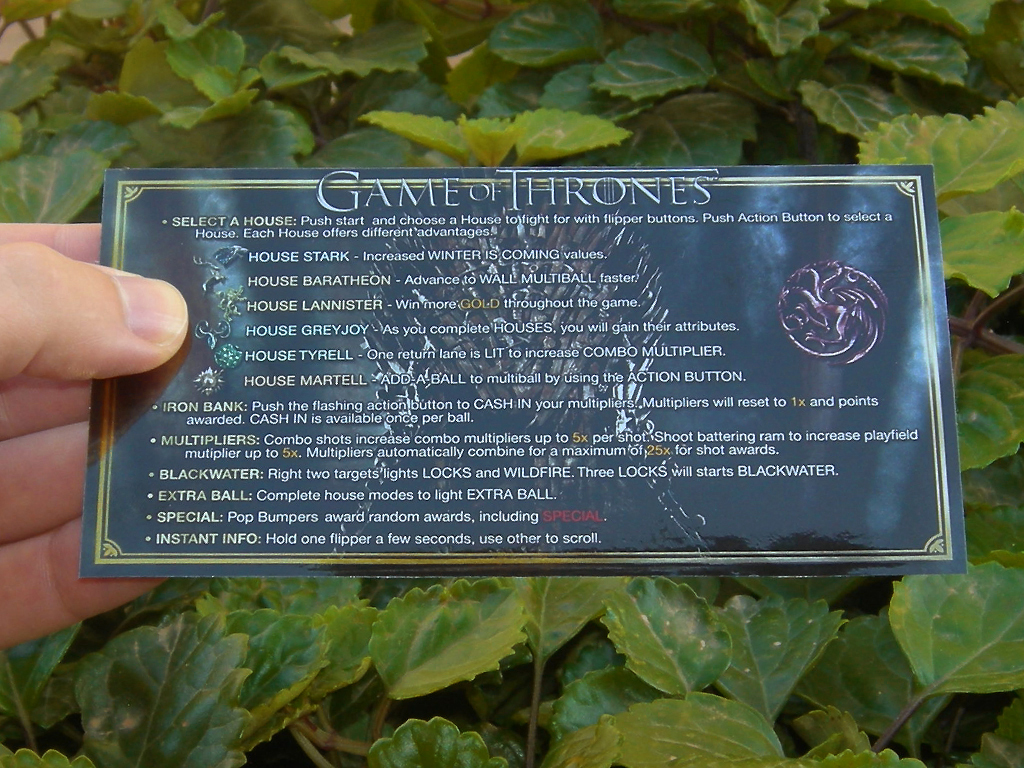 Game Of Thrones Custom Pinball Card Rules print1