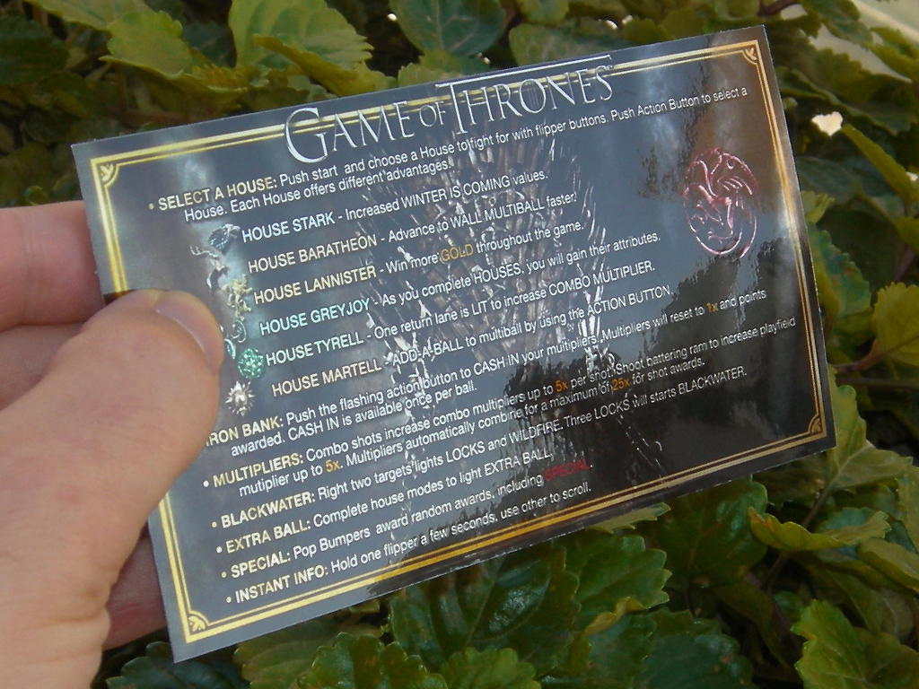 Game Of Thrones Custom Pinball Card Rules print2