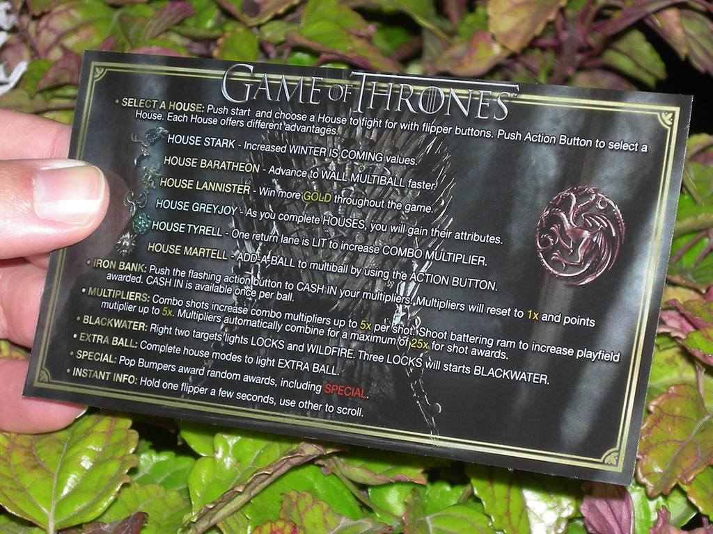 Game Of Thrones Custom Pinball Card Rules print2c