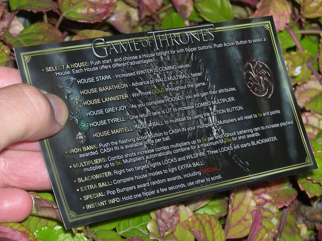 Game Of Thrones Custom Pinball Card Rules print3c