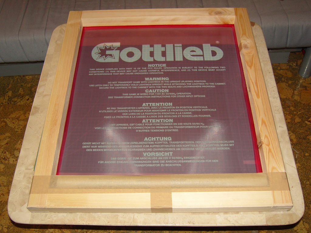 Gottlieb-Pinball-Warning-Text-wooden-Silk-Screen-Printing-Frame1