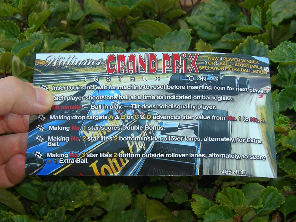 Grand Prix Pinball Card Customized Rules print1c
