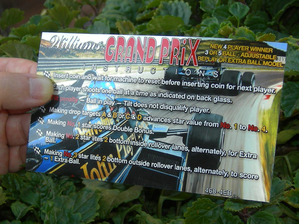Grand Prix Pinball Card Customized Rules print2c