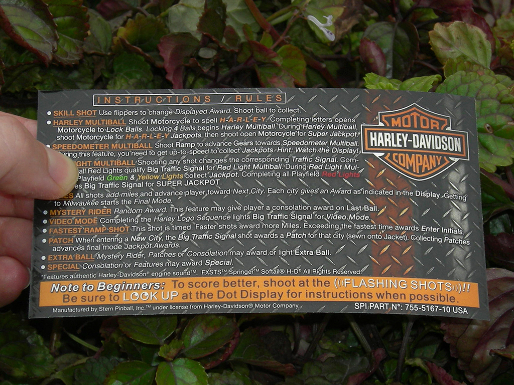 Harley Davidson Custom Pinball Card Rules print1c