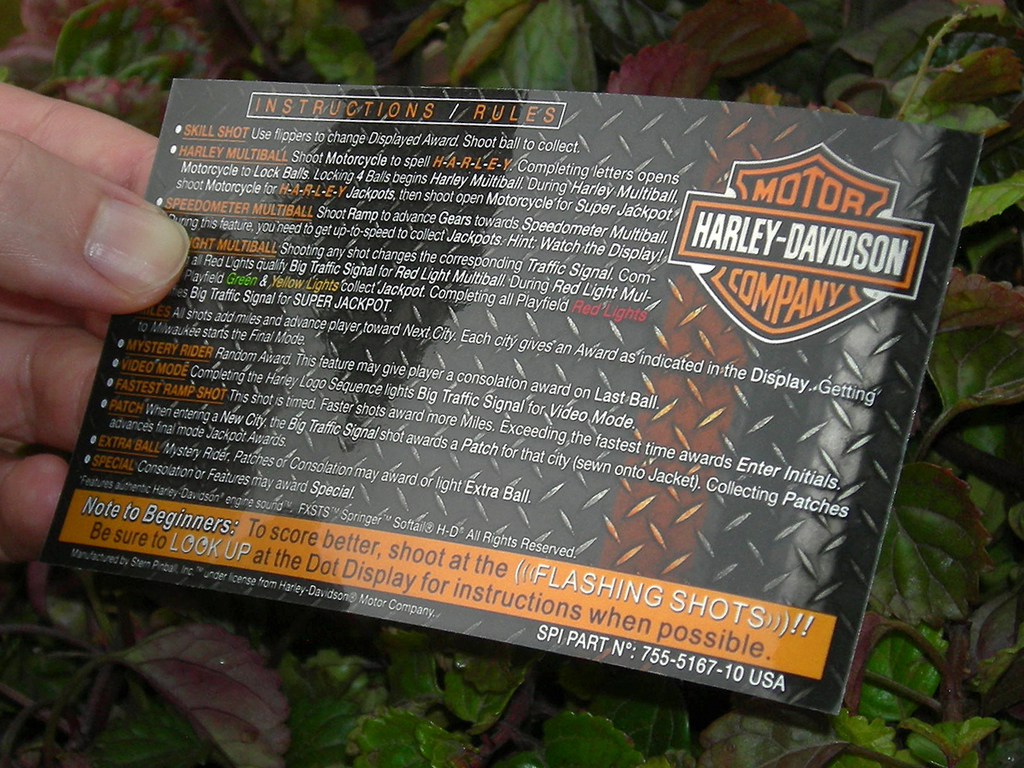 Harley Davidson Custom Pinball Card Rules print2c
