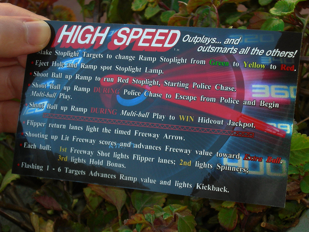 High Speed Pinball Card Customized Rules print2c