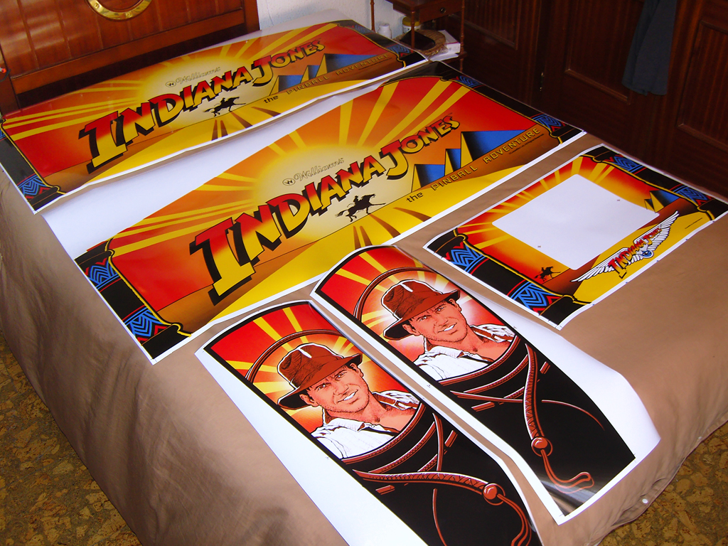 "Indiana Jones Pinball Decals" (WILLIAMS) reproduction printed on vinyl