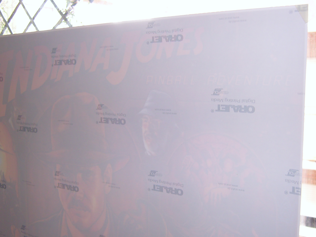 "Indiana Jones Pinball Translite" (WILLIAMS) printed reproduction on