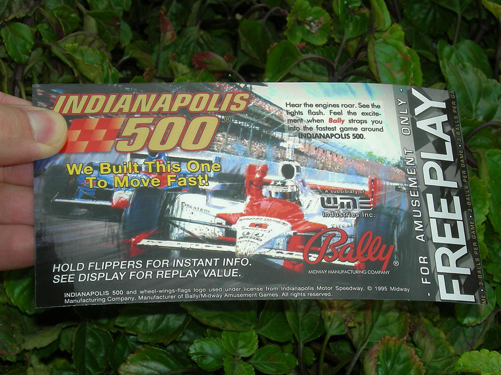 Indianapolis 500 Pinball Card Customized Free Play print1c